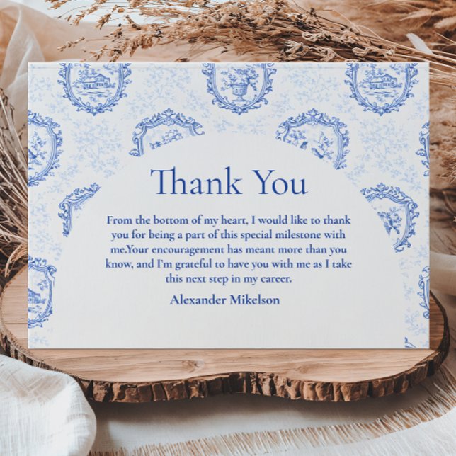 Elegant French Toile Graduation Party Thank You Card (Creator Uploaded)