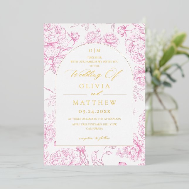 Elegant French Toile Peony Wedding  (Standing Front)