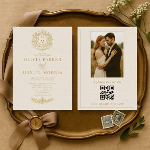 Elegant French Victorian Photo QR Code Wedding Invitation