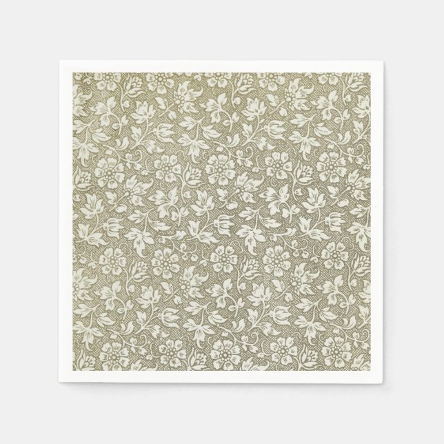 Elegant French Vintage Beige Floral Pattern Napkin (Front)