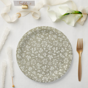 Elegant French Vintage Beige Floral Pattern Paper Plate