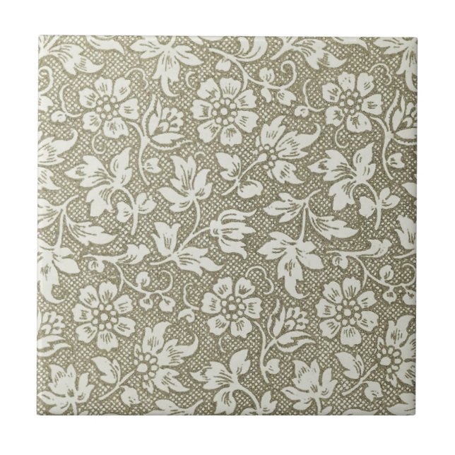 Elegant French Vintage Beige Floral Pattern Tile (Front)