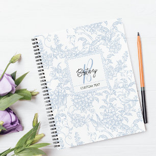 Elegant French Vintage Blue Floral Bird Pattern Notebook