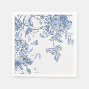 Elegant French Vintage Blue Floral Jouy Napkin