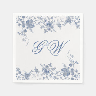 Elegant French Vintage Blue Floral Jouy Napkin
