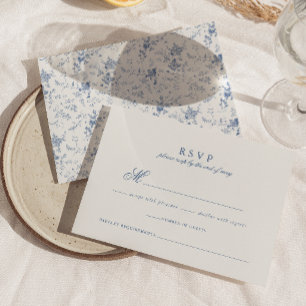 Elegant French Vintage Blue Floral Jouy Wedding RSVP Card