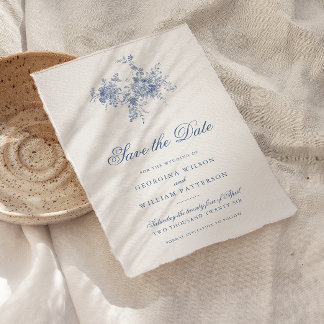 Elegant French Vintage Blue Floral Save The Date  Invitation