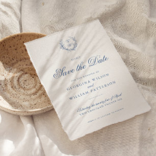 Elegant French Vintage Blue Floral Save The Date  Invitation