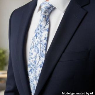 Elegant French Vintage Blue Floral Tie