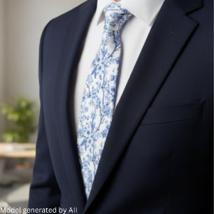 Elegant French Vintage Blue Floral Tie