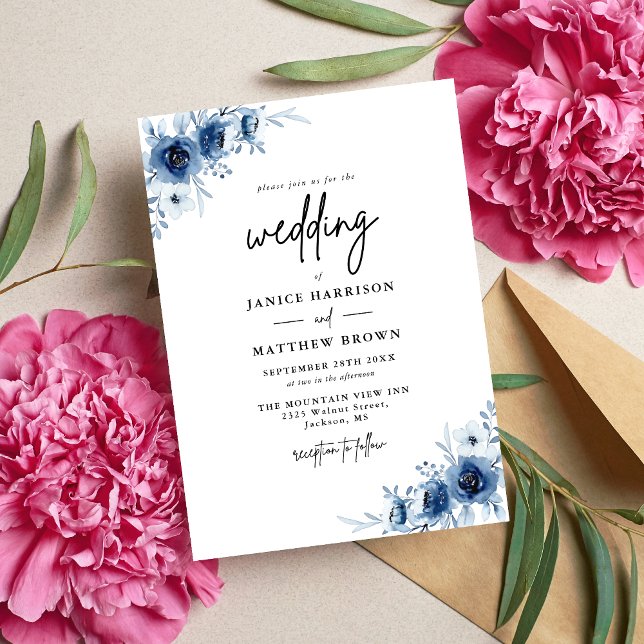 Elegant French Vintage Blue Floral Wedding Invitation (Creator Uploaded)