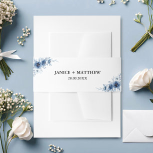 Elegant French Vintage Blue Floral Wedding Invitation Belly Band