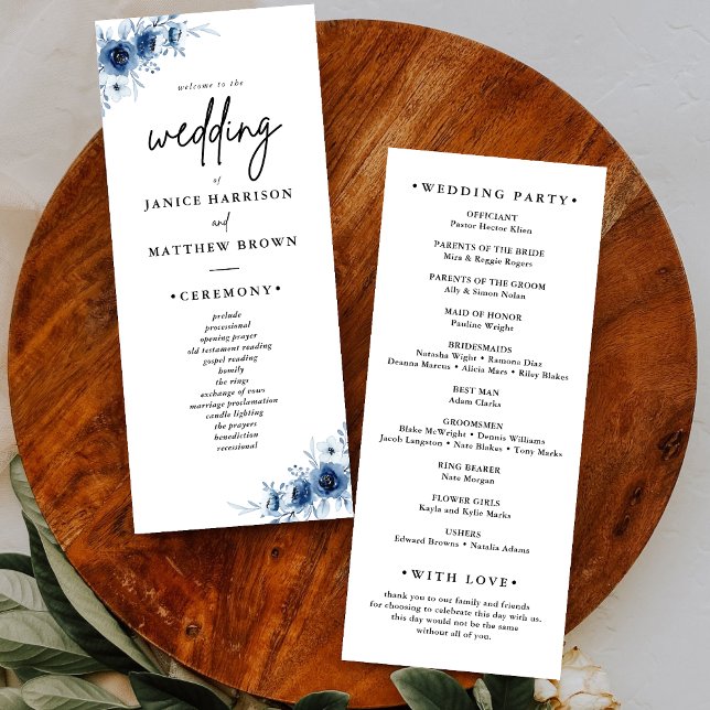 Elegant French Vintage Blue Floral Wedding Program (Creator Uploaded)
