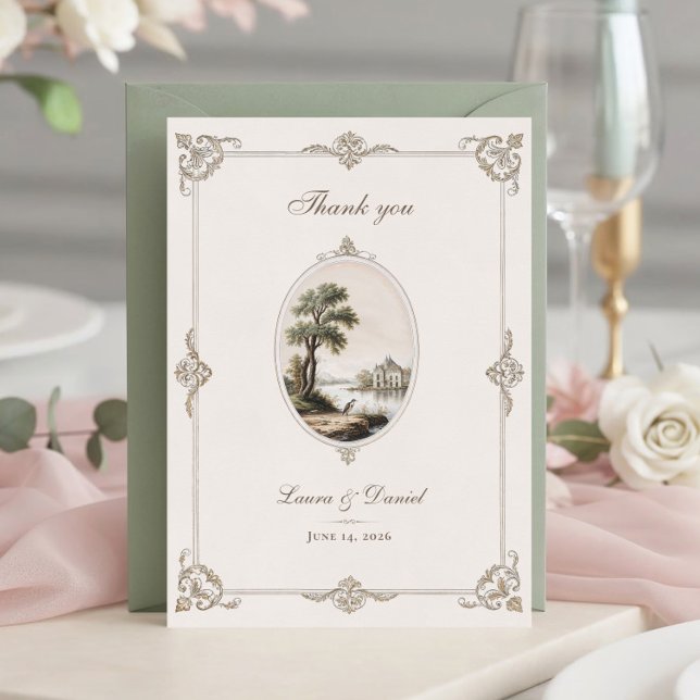 Elegant French Vintage Chateau Wedding  Thank You Card (Creator Uploaded)