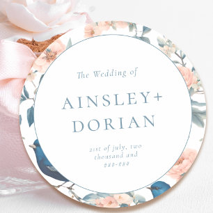 Elegant French Vintage Floral Chinoiserie Wedding Classic Round Sticker