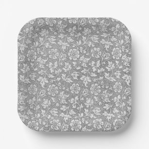 Elegant French Vintage Grey Floral Pattern Paper Plate