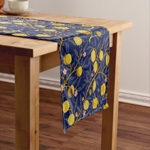 Elegant Fresh Blue Lemon vines pattern Short Table Runner