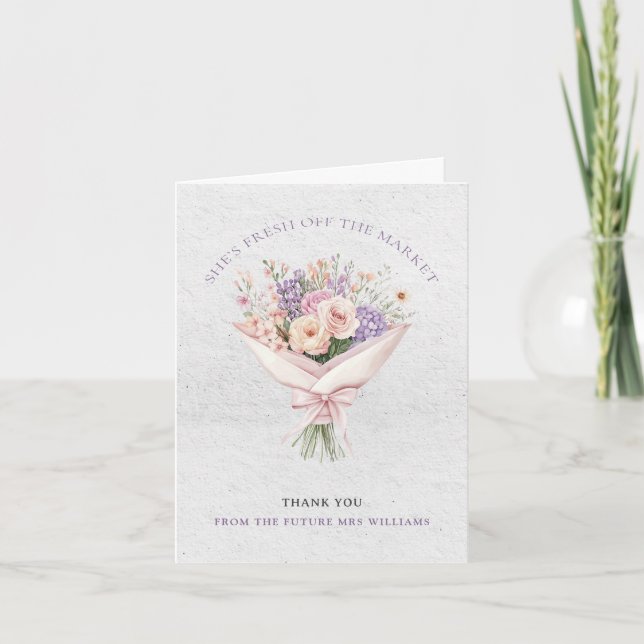 Elegant Fresh Off the Market Shower Thank You Card (Front)