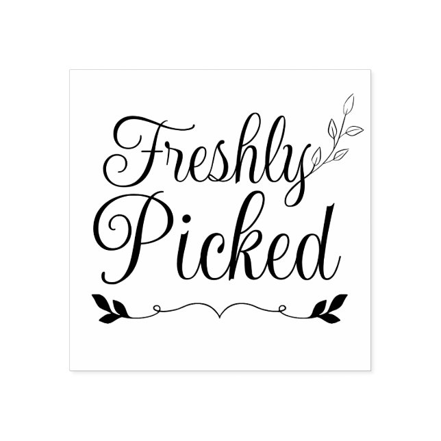 Elegant Freshly Picked Typography - Fresh Produce Rubber Stamp (Imprint)