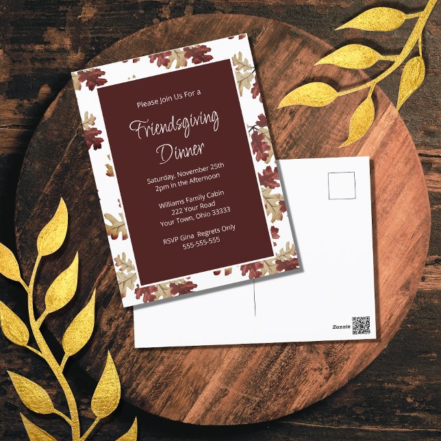 Elegant Friendsgiving Dinner Fall Foliage Holiday Postcard (Creator Uploaded)
