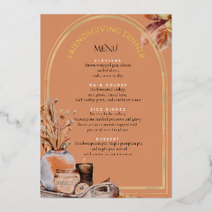 Elegant Friendsgiving Dinner Harvest Design Gold Foil Holiday Card