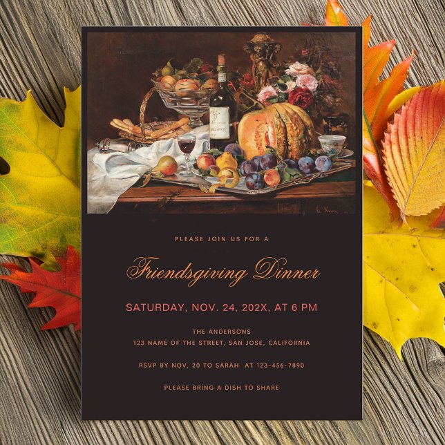 Elegant Friendsgiving Dinner Vintage Pumpkin Fruit Invitation (Creator Uploaded)