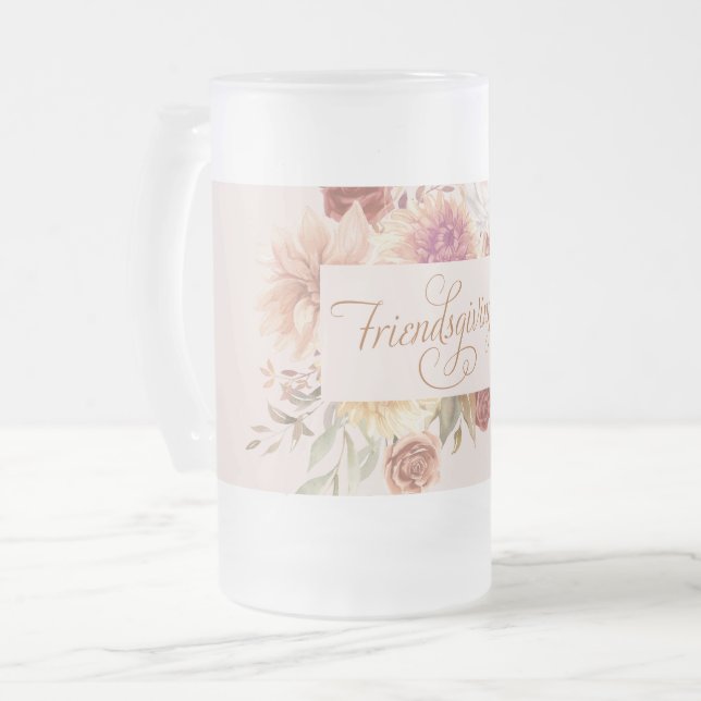 Elegant Friendsgiving Entertaining Frosted Glass Beer Mug (Front Left)