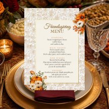 Elegant Friendsgiving Pumpkin & Floral Dinner Menu