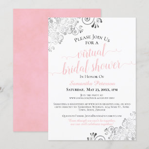 Elegant Frilly Pink & White Virtual Bridal Shower Invitation