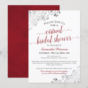Elegant Frilly Red & White Virtual Bridal Shower Invitation