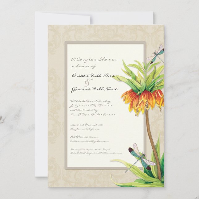 Elegant Fritillaria n Dragonfly Couples Shower Invitation (Front)