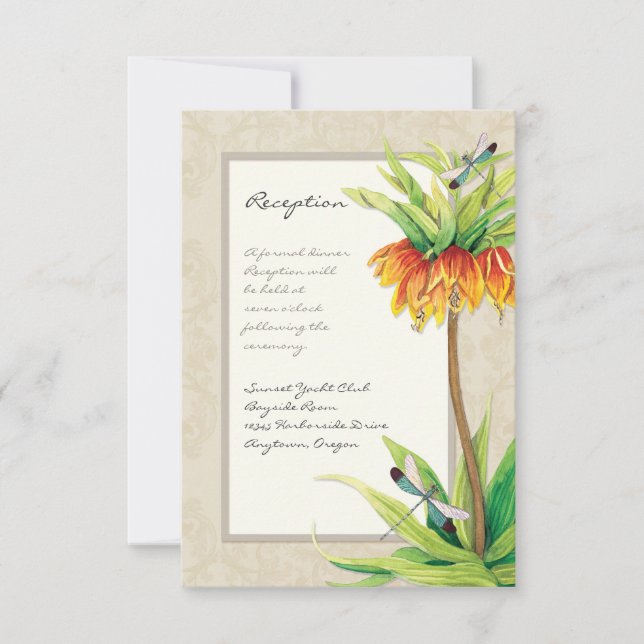 Elegant Fritillaria n Dragonfly Reception Invite (Front)