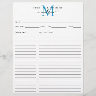 Elegant From the Kitchen of Blue Monogram Recipe