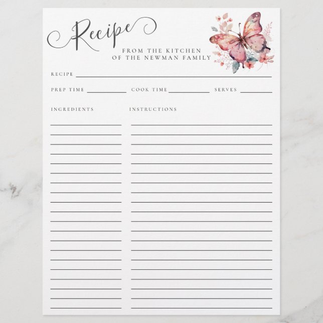 Elegant From the Kitchen of Pink Butterfly Recipe (Front)