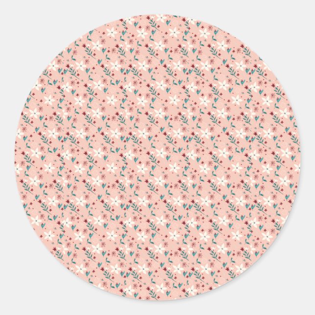 Elegant  froral  Pink Classic Round Sticker (Front)