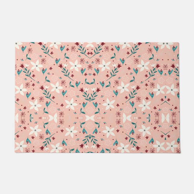 Elegant  Froral  Pink Door Mat  (Front)