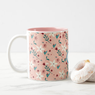 Elegant froral Pink Pattern Home Two-Tone Coffee Mug