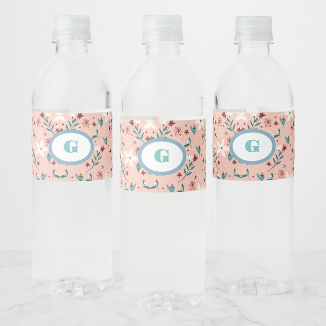 Elegant  froral  Pink   Water Bottle Label (Bottles)
