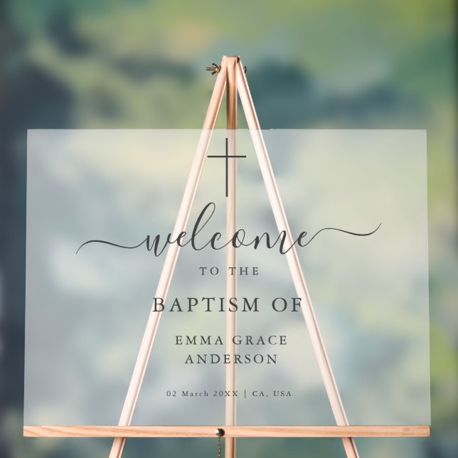 Elegant Frosted Baptism Welcome Acrylic Sign (Neutral)