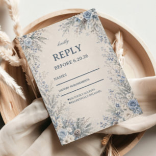 Elegant Frosted Blue Botanical Frame RSVP Card