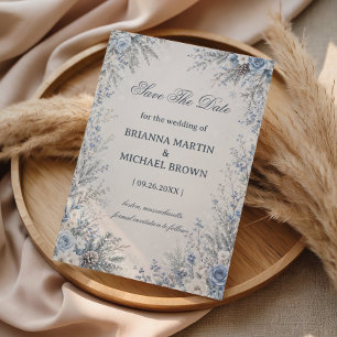 Elegant Frosted Blue Botanical Harmony Save The Date
