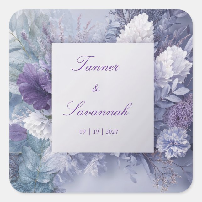 Elegant Frosted Lavender Floral Square Sticker (Front)