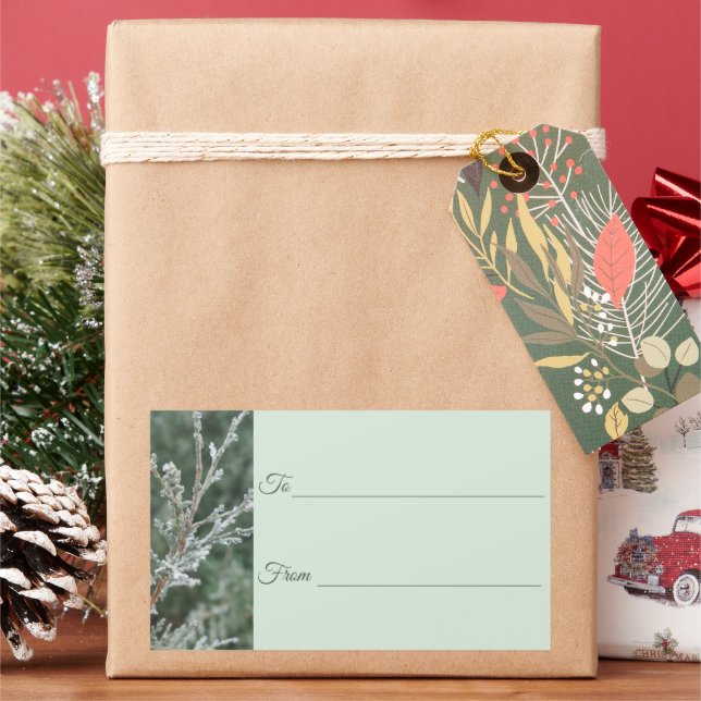 Elegant Frosty Evergreen Christmas Gift Label (Holiday)