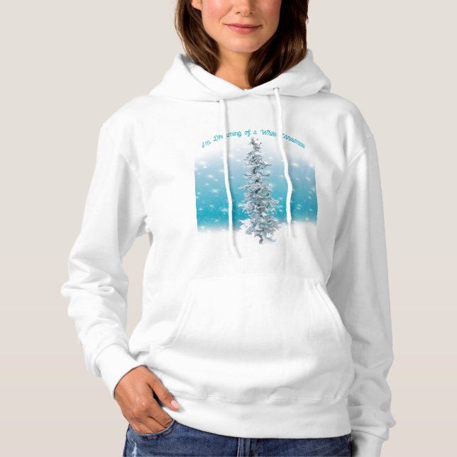 Elegant frosty silver christmas snowy evergreen hoodie (Front)