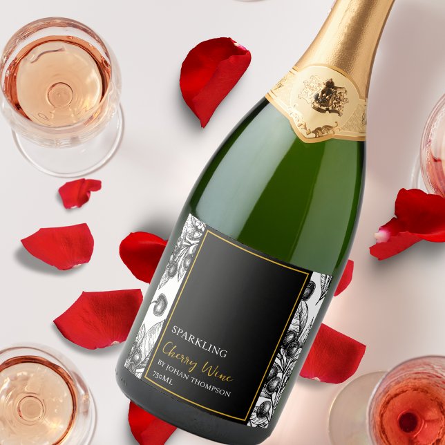 Elegant Fruit Sparkling Cherry Wine Label (Creator Uploaded)