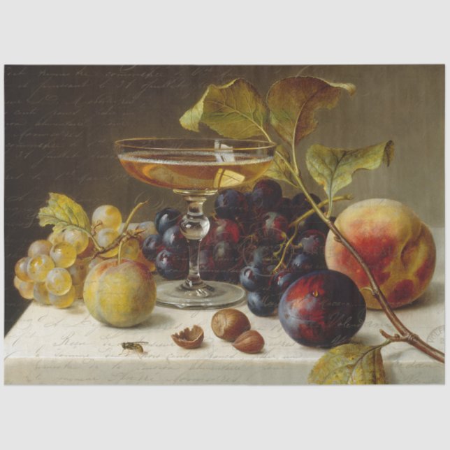 Elegant Fruit Wine Still Life Ephemera Decoupage Tissue Paper (Front)