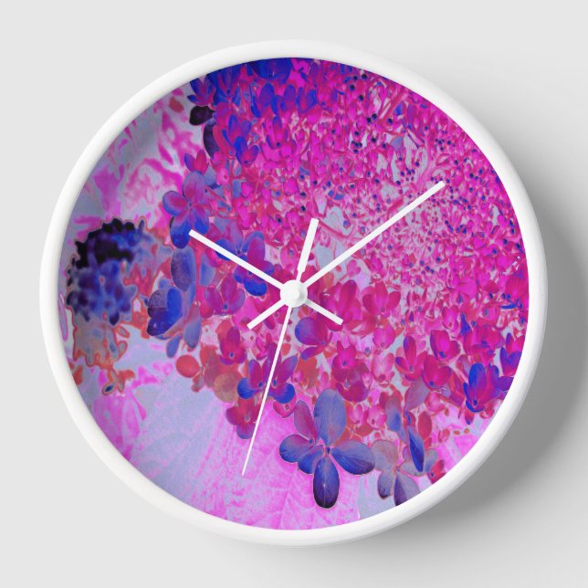 Elegant Fuchsia and Dark Blue Limelight Hydrangea Clock (Front)