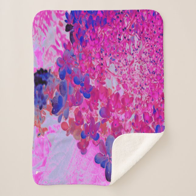 Elegant Fuchsia and Dark Blue Limelight Hydrangea Sherpa Blanket (Front)