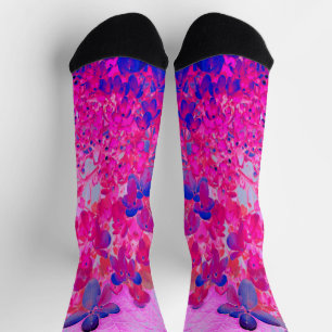 Elegant Fuchsia and Dark Blue Limelight Hydrangea Socks