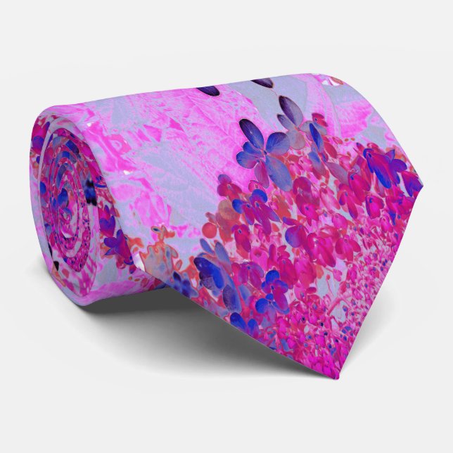 Elegant Fuchsia and Dark Blue Limelight Hydrangea Tie (Rolled)